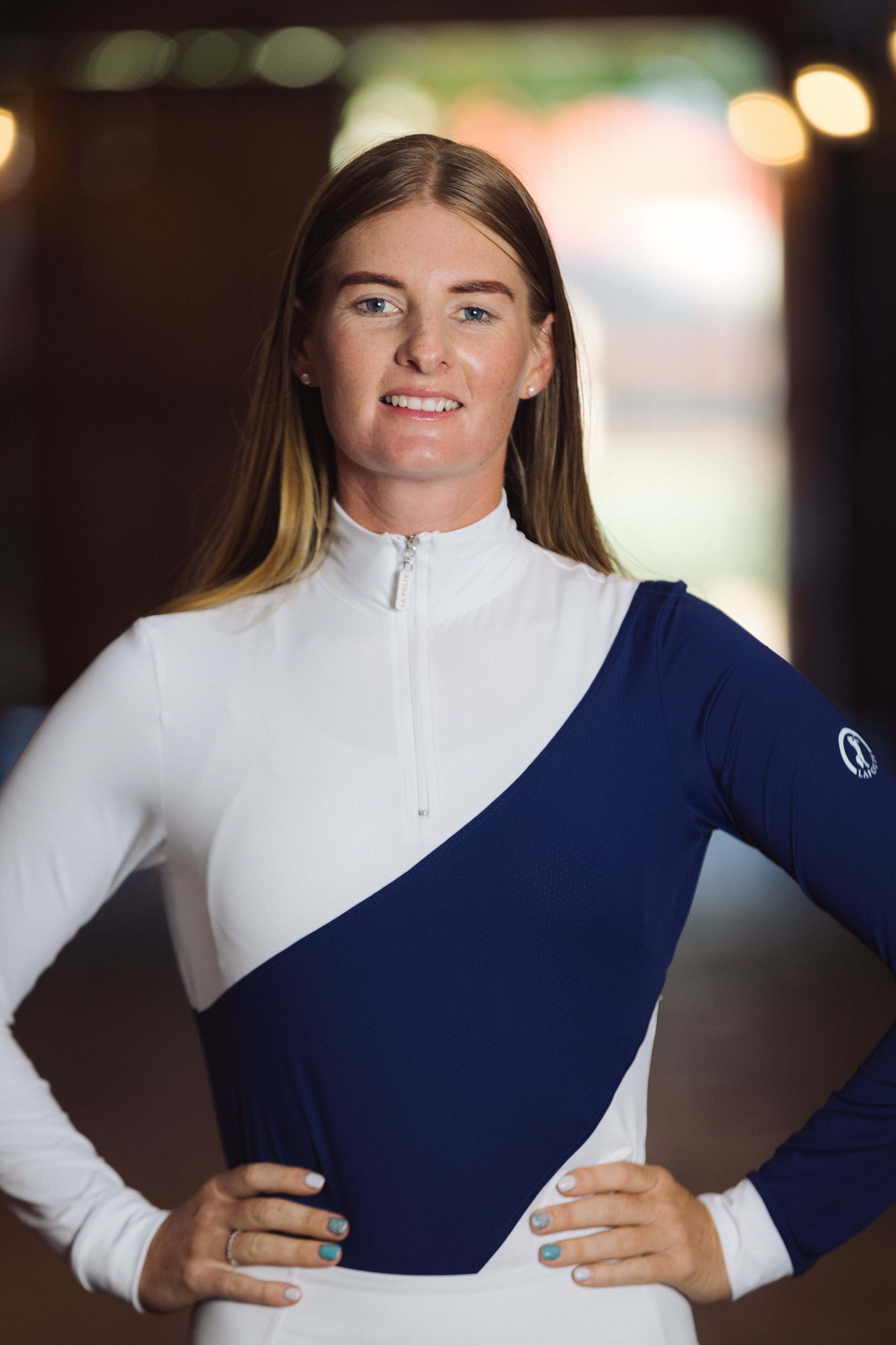 MOMENT: The Slant Equestrian Show Shirt in Eclipse Noir-and-White & Midnight Tide-and-White