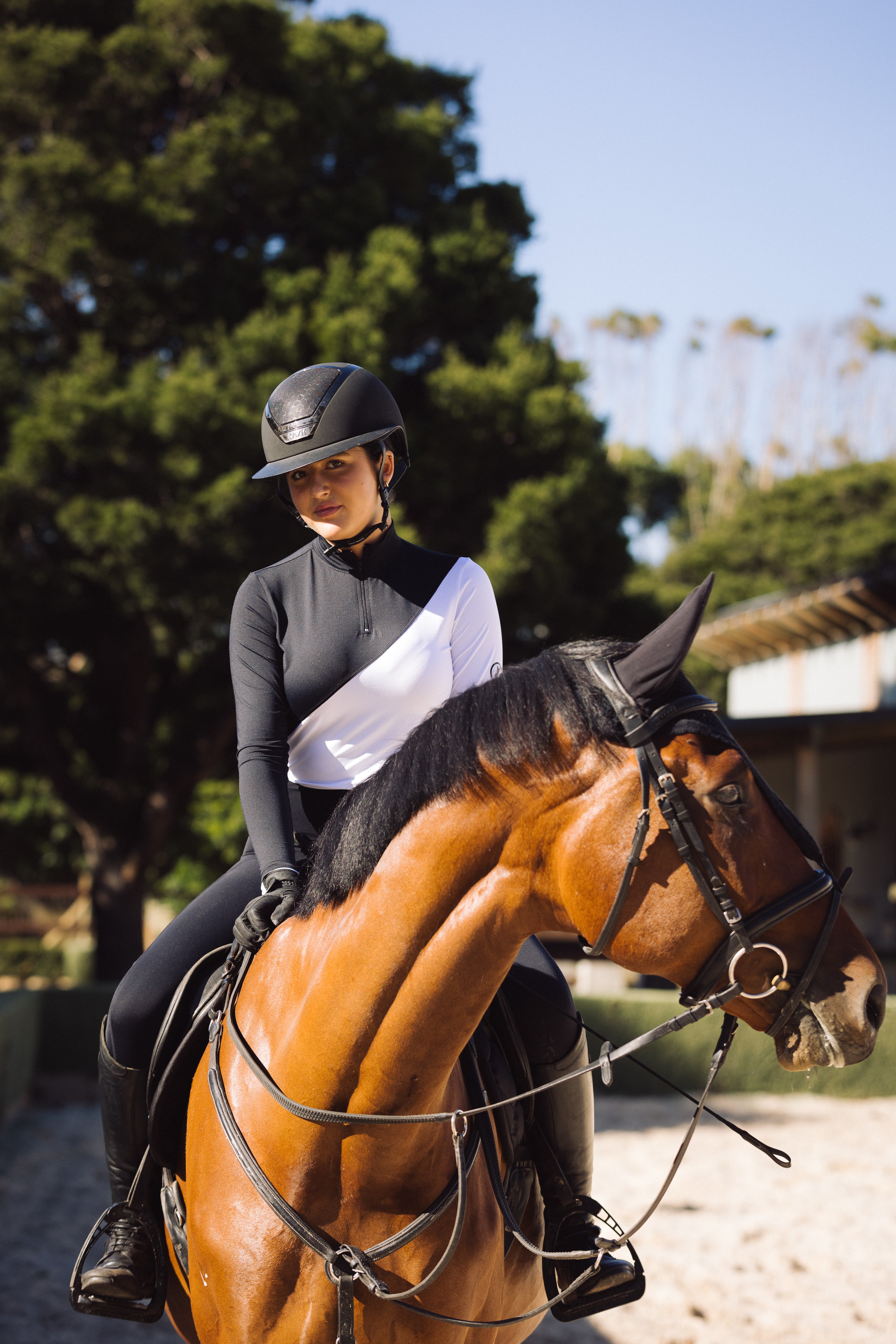 MOMENT: The Slant Equestrian Everyday Riding Baselayer Riding Shirt in Eclipse Noir | Midnight Tide