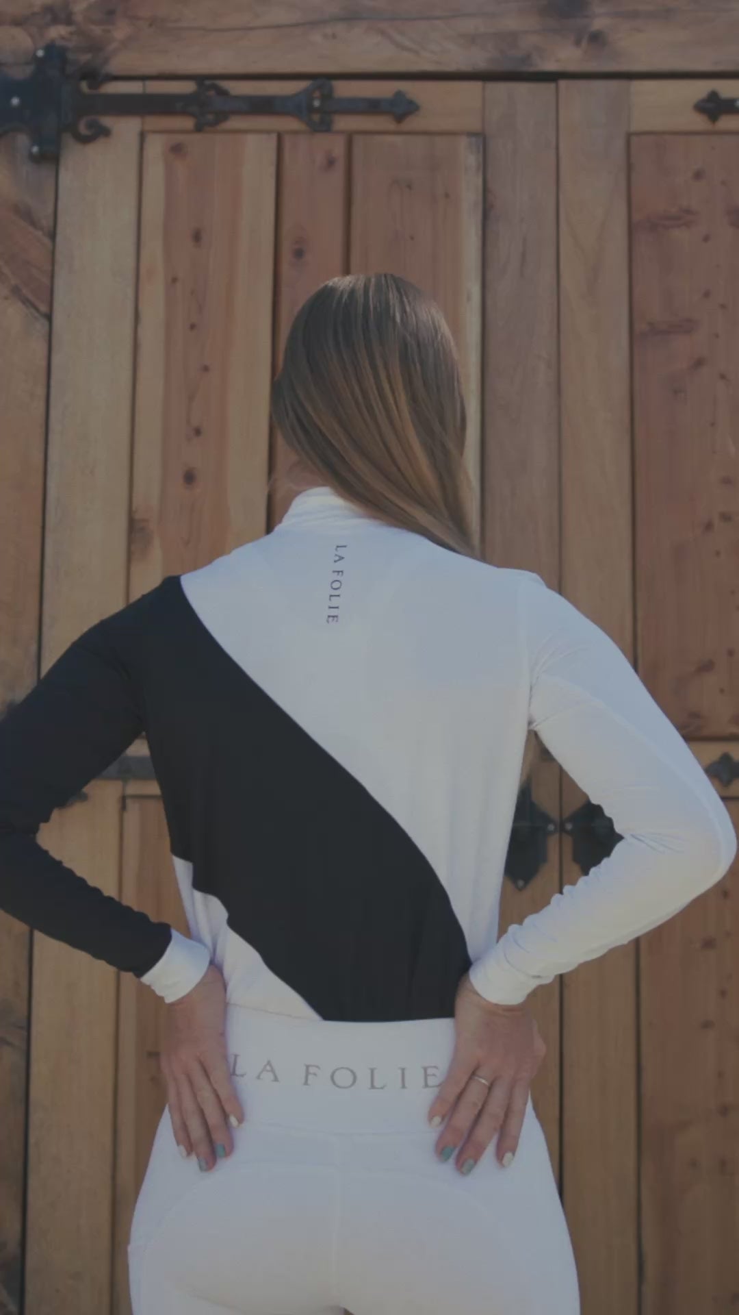 MOMENT: The Slant Equestrian Show Shirt in Eclipse Noir-and-White & Midnight Tide-and-White
