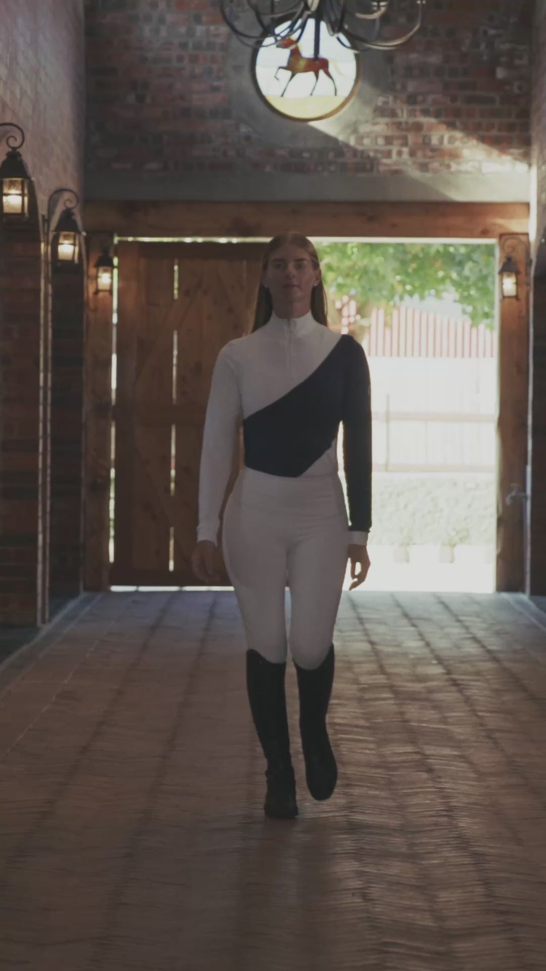 MOMENT: The Slant Equestrian Show Shirt in Eclipse Noir-and-White & Midnight Tide-and-White